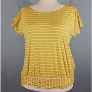 Brooks Brothers Top Women's XL Yellow Striped Short Sleeve Knot Hem Lightweight